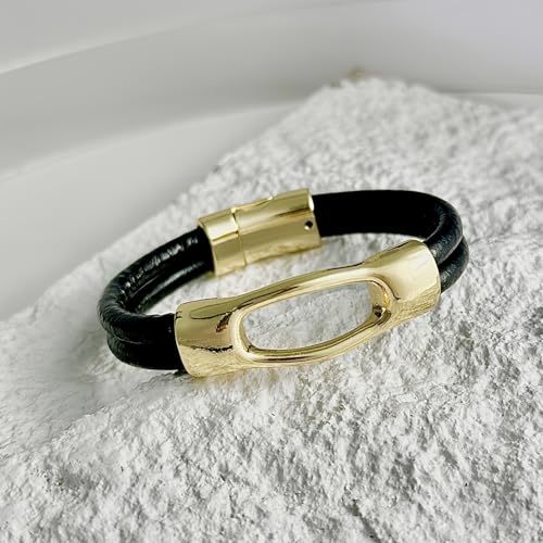 Bracelets for Women Leather Bracelet Multi-Layer Rope Wrap Bangle 14k Gold Plated Cirle Hollow Tube Boho Cuff Bangle Bracelets for Women Gift - style: Double leather bracelet