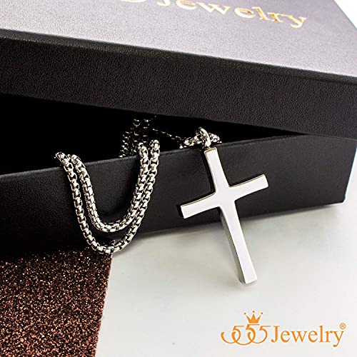 555Jewelry Stainless Steel Cross Adjustable Rolo Chain Pendant Necklace 16-28'' Inches - color: Silver