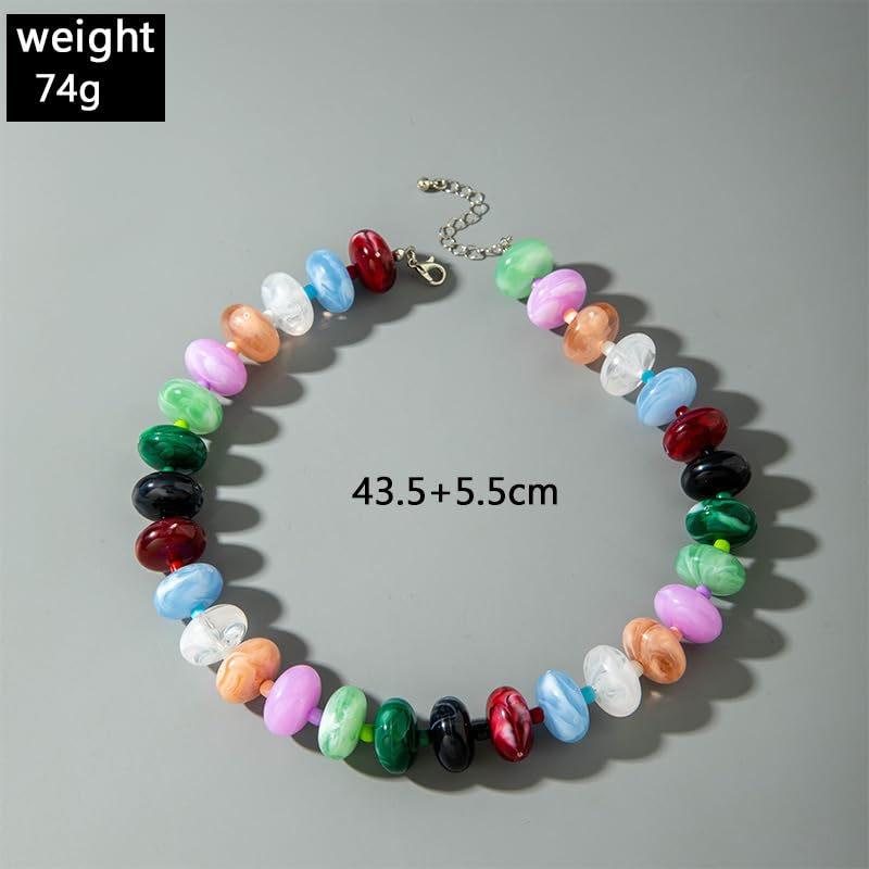 Beaded Necklace for Women Statement Chunky Necklace Boho Bead Choker Acrylic Big Bead Necklaces Summer Beach Jewelry for Women - color: Colorful
