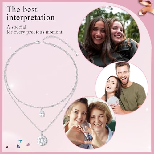 Yearace Choker Necklaces for Women S925 Sterling Silver Sideways Cross/Butterfly/Handcuffs/Infinity Interlocking/Chakra Choker Necklace Dainty Sideways Cross Necklace Jewelry Gift - style: Layered Sun 16+14+2''
