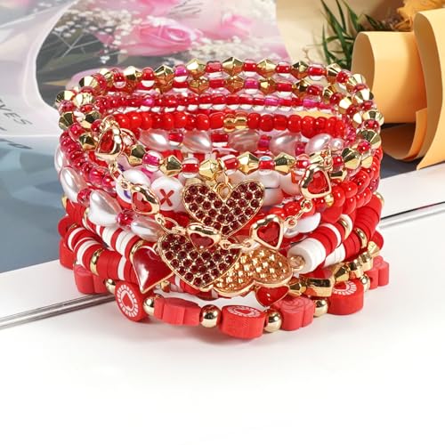 Twinfree Bohemia Beaded Bracelet for Women, Polymer Clay Stretch Bracelets - color: color 54