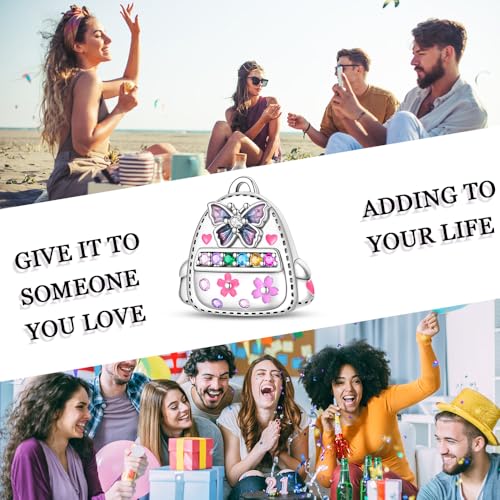 LNQOBU 925 Sterling Silver Charms for Bracelets Necklaces,5A Cubic Zirconias Evil Eye Dangle Beads Charms Jewelry Gift for Women (With one Spacer Beads Charms) - style: Adventure Backpack Beads