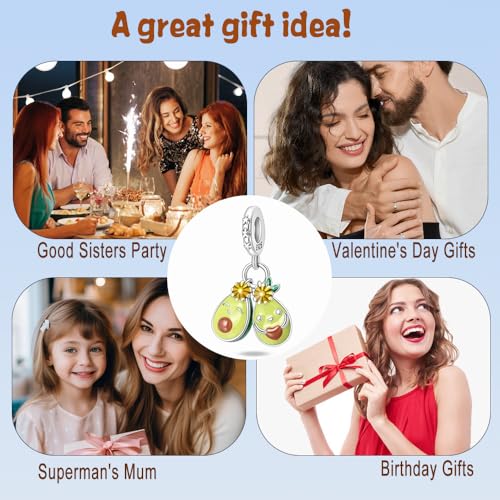 HappyStar 925 Sterling Silver Charms for Bracelets and Necklace Dangle Pendants Beads Charms Fits Charms Bracelets for Woman Jewelry Gifts (with one Spacer Bead Charms) - style: Avocado Sisters Charms