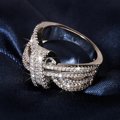 PAVOOI 14K Gold Plated X Ring Simulated Diamond CZ Criss Cross Ring for Women Juude Jewelers Silver Rose Gold Braided Wrap Knot Style Promise Statement Cocktail Party Ring(Silver.G-US Code-6) - color: SILVER.G, size: (US Code-6)