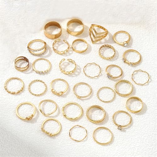 Knuckle Rings Set for Women, Dainty Stackable Midi Rings Simple Stacking Joint Finger Rings Pack Adjustable Cute Butterfly Heart Rings Mixed Size - style: D-30Pcs