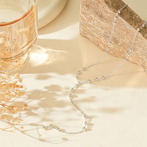 14K Gold Plated Layered Lariat Necklace for Women - Waterproof Non-Tarnish Dainty Gold Chain Necklace, Long Boho Statement Jewelry for Wedding, Prom, Summer Vacation Gifts - color: Beads Y Necklace-Silver