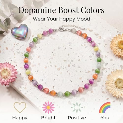 Dopamine Necklace UV Reactive Colorful Rainbow Beaded Necklace Dopamine Jewelry Set Color Changing Mood Necklaces Bracelet Earrings Summer Beach Vacation Gift for Women - color: B4:two necklace changing