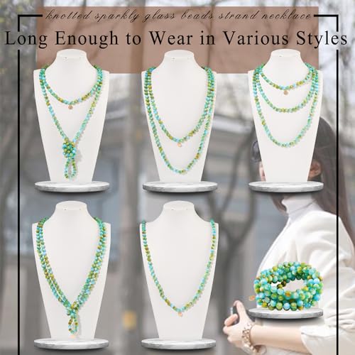 Firstmeet Fashion Beads Rope Knot Long Beaded Necklace Versatile 60" Strand Costume Jewelry for Women - color: Greenish-Blue