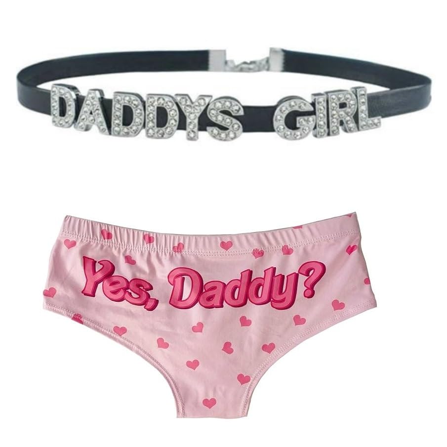 Rhomba DADDY'SGIRL Sexy Choker Necklace for Women | Sexy Matching Couple Cosplay Lingerie, Cute Kawaii Rhinestone, PU Faux Leather Collar, Lover's Bikini Jewelry