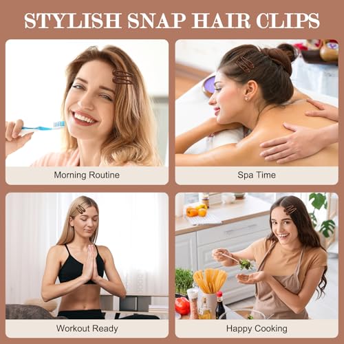 Glossy Light Brown Snap Hair Clips, 50 PCS Barrettes for Women | non-slip metal design in natural neutral tones, ideal for everyday styling, 2 Inch - color: Light Brown