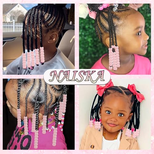 NAISKA 90Pcs Light Pink Kids Hair Beads Cute Hair Beads for Braids Round Small Beads for Hair Acrylic Gradient Dreadlock Beads Mini Pony Beads Loc Beads Clips Accessories - color: Light Pink