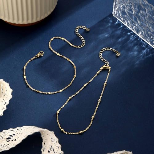 Warshion Ankle Bracelets for Women - 14K Gold Plated Waterproof Gold Anklet Delicate Chain Women's Anklets Summer Beach Pearl Jewelry Layering Gift Non Tarnish - style: ANKLETS-C