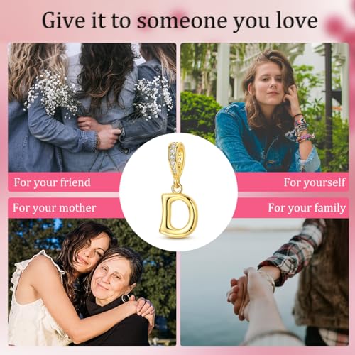 Hapour Gold Initial Letter Charms 925 Sterling Silver Alphabet Beads | 14K Gold Plated, A-Z Letter Charms, For Bracelets Necklace, Cubic Zirconia, DIY Dangle Pendant Beads, For Women Mom - color: Golden initial letter D