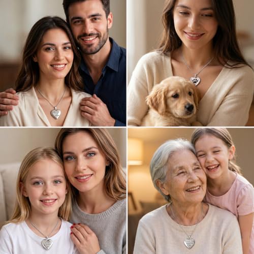 PHOCKSIN Personalized Locket Necklace for Women Photo Necklace with Customized Picture Birth Flower Birthstone Customizable Birthday Gifts - color: #20-Heart Black Birthflower