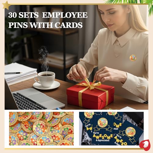 Sayglossy 30 Sets Volunteer Recognition Lapel Pins with Inspirational Card Hands That Serve Pins Employee Appreciation Gifts Bulk for Back to School Volunteer Employees Coworkers Cna Week Gifts - style: Hand-Heart