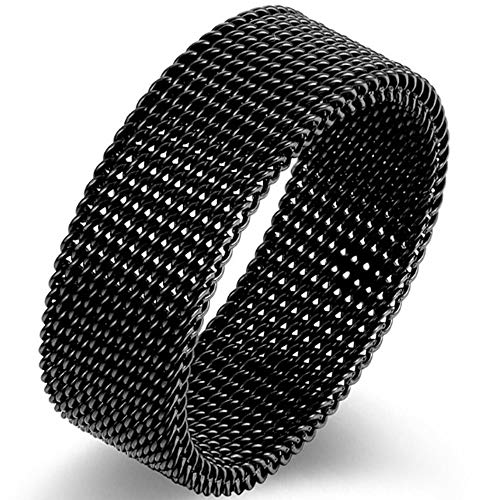 Jude Jewelers 8mm Stainless Steel Wire Mesh Simple Plain Wedding Band Ring - color: Black