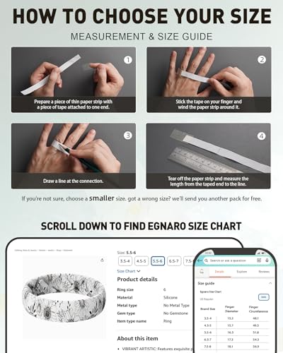 Egnaro Silicone Statement Ring Women, Floral Patterned Rubber Wedding Band | 5.2mm Wide 2mm Thick Printed Style, Inner Arch and Breathable X Grooves for Gym Workout Travel Work Pregnancy Daily Wear
