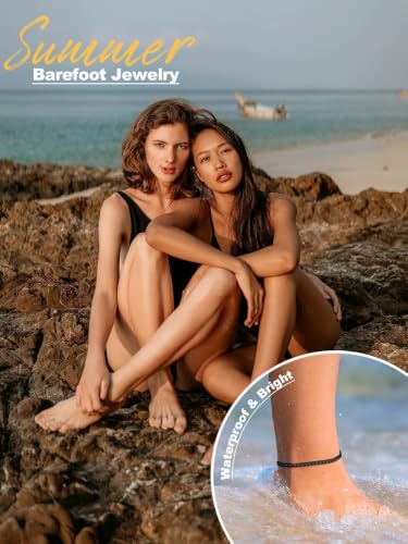 U7 Ankle Bracelets for Women Stainless Steel Waterproof Tarnish Resistant | 18K Gold Plated/Silver/Rose Gold Anklets, Cuban Chain Anklet Bracelets, Perfect for Summer Beach and Vacation Outfits - color: Black-5mm-Cuban Chain