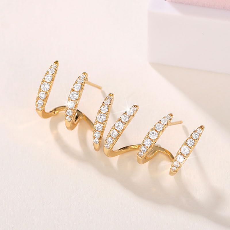 Trendy Inlay Cubic Zirconia 3 Claw Stud Earrings for Women Personality Fashion Accessories - color: Golden