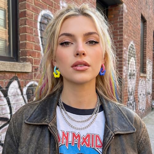 Gorgeous Acrylic Flower Hoop Earrings for Women, Vibrant Colorful Chunky Hoops, Fun Mismatched Floral Jewelry Matching Daily Spring Aesthetic Outfits Perfectly