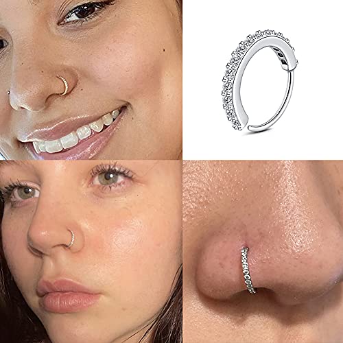 Longita 20g Nose Rings Hoop L Shape Nose Studs Stainless Steel Nose Screw Bone Flat Top Diamond Opal Heart High Nostril Piercing Jewelry Silver Rose Gold Black Pack for Women Men - color: 22- silver