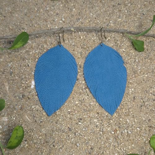 Handmade Genuine Leather Earrings for Women – Long Teardrop Boho Dangles, Lightweight Statement Fashion Jewelry - style: Autumns-Turquoise Blue