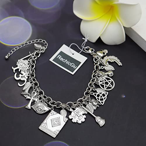 RechicGu Mythology Fairytale Lucky Charms Cuff Bangle Bracelet Cross Leaf Moon Face Celtic Cat - color: Polish Silvery
