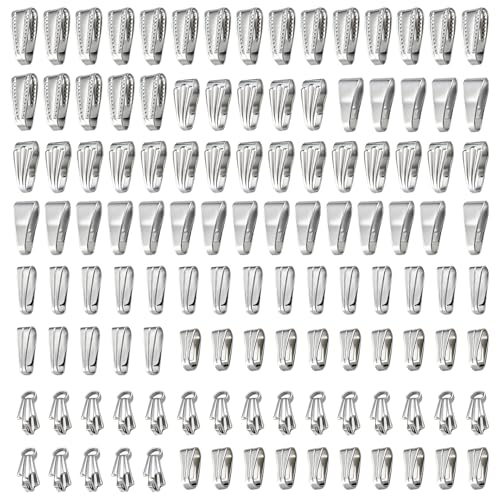 120 Pcs Stainless Steel Pinch Bail Clasps, Pendant Connectors | Stainless steel pinch clip bail connectors in 6 sizes for DIY necklaces, bracelets, pendants, charms, and jewelry making