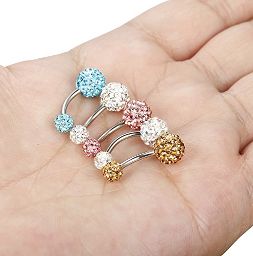 FIBO STEEL 5 Pcs 14G Stainless Steel Belly Button Rings Navel Barbell Body Jewelry Piercing - style: Style B