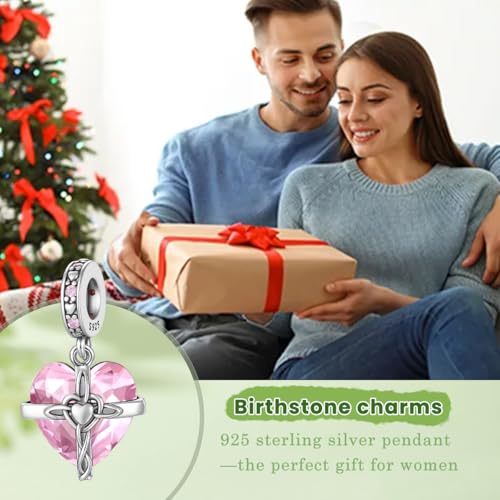 Birthstone Charm, 925 Sterling Silve Heart Dangle Charms for Pandora Bracelets, Ladies Birthday Gift - style: J-October