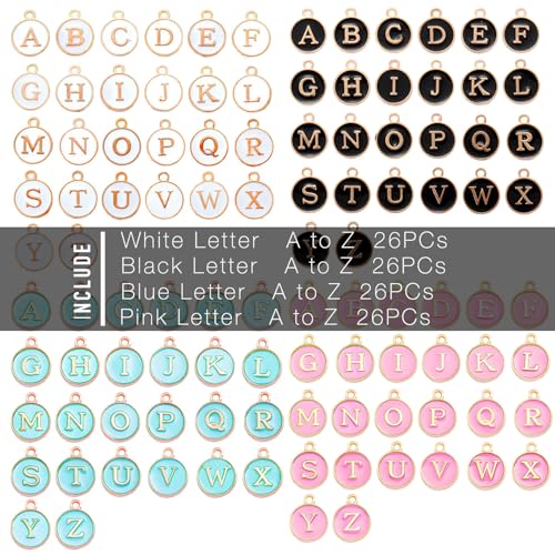 stino 200Pcs A-Z Metal Letter Charms for Jewelry Making, Capital Alphabet Initial Charms - color: 104Pcs Gold Enamel Disc