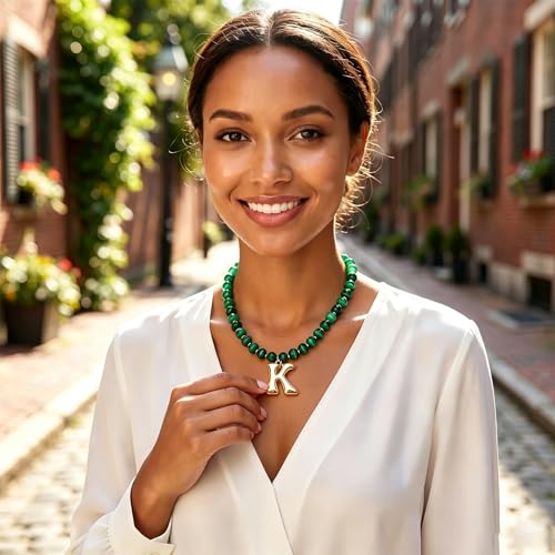 Initial Beaded Necklaces for Women,14K Gold Plated Bubble Letter Pendant Jewelry Gifts - color: acrylic neccklace-k