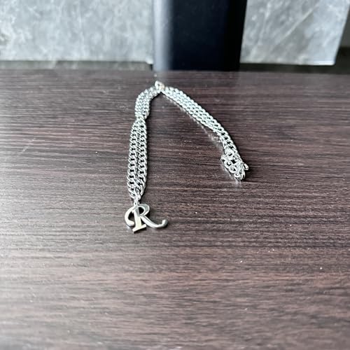 Stainless Steel Initial A-Z Necklace for Men Women,Cuban Chain,Titanium Steel Initial Letter Pendant Charm Necklaces Accessories Jewelry for Woman Man,21 Inch Chain - color: R