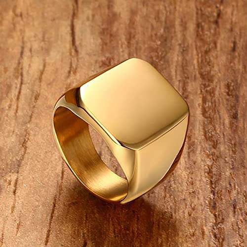 VQYSKO 14K Gold Plated Square Signet Ring | Stainless Steel Band for Men - color: Square Gold