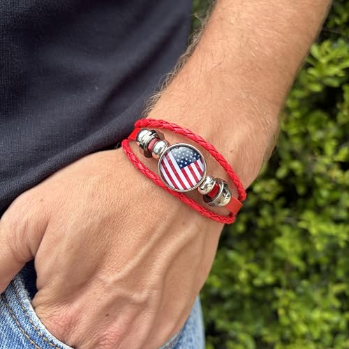 World Cup National Team Soccer Fan Bracelet – Faux Leather – Sports Fashion Jewelry - color: USA Red