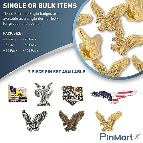 PinMart Patriotic Eagle Pin - Soaring American Eagle Enamel Lapel Pin - color: Bronze Antique Eagle, size: 5 Pack