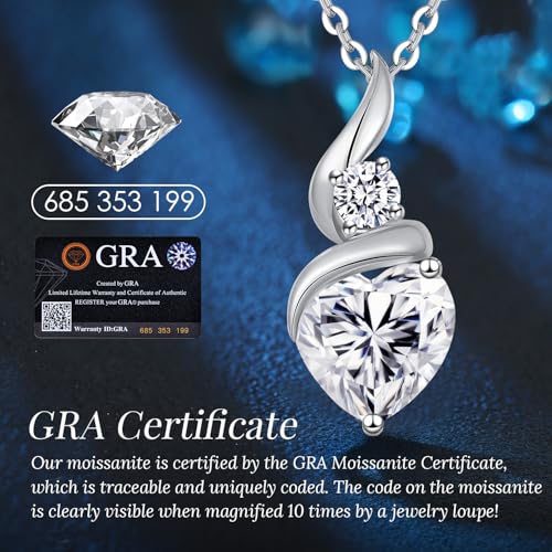 ANDSO Heart Moissanite Necklaces Birthday Jewelry Gifts for Women | S925 Silver /Gold Plating Birthstone Necklace, Ideal Anniversary Christmas Valentine Present for Mom Wife Her Girlfriend - style: Silver-3 Carat