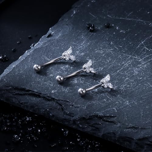 16G Astm F136 Titanium Eyebrow Piercing Jewelry Curved Barbell Eyebrow Ring Vertical Labret Lip Jewelry Daith Rook Earrings Navel Small Belly Button Ring Piercing Jewelry for Women Men CZ - style: 16G, 8MM Length-A