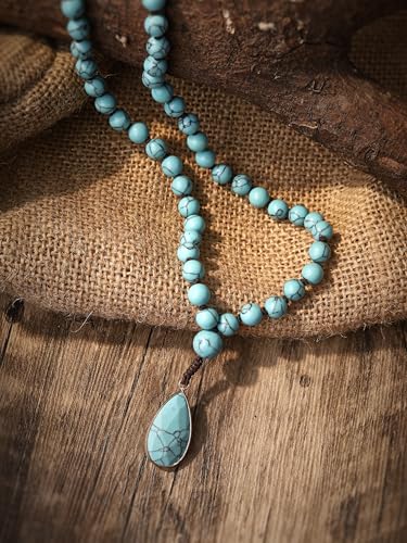 MINACHI Created Turquoise Long Necklace, Irregular Shape Beads, Bohemian Vintage Ethnic Style Jewelry for Women - style: Necklace L10-038