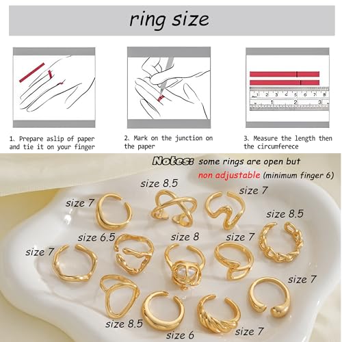 FAXHION 12PCS Gold Stackable Rings Set for Women, 18K Gold Plated Open Stacking Knuckle Ring, Adjustable Chunky Signet Band Statement Ring for Gift - color: 2-ringsGold
