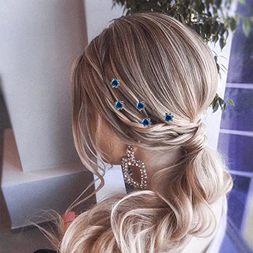 QIUTIMIY 20 Pack (Navy) Crystal Hair Pins Rose Flower Rhinestone Hair Clips for Bridal Wedding Women Hair Jewelry Accessories, with Clear Container - color: Rose Flower-Navy