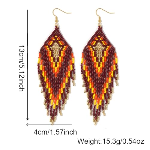 Bohemian Tassel Colorful Beaded Earrings For Women Trendy, Long Fringe Feather Drop Jewelry Handmade Gifts. - color: color3