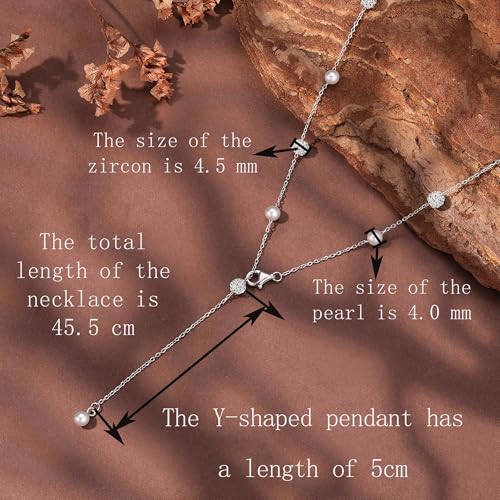 925 Sterling Silver Lariat Necklace for Women | Long 14K Gold Plated Y-Shaped Pearl Necklace CZ Crystal Ball Sparkle Necklace for Mother Daughter Bride Wedding Jewelry - color: Style 4-Gold