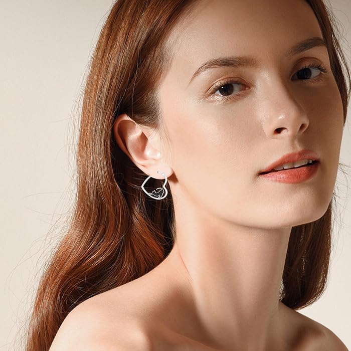 LES OSEWA Dog Animal Earrings Sterling Silver Animal Heart Hoop Dangle Earrings Cute Jewelry Gifts for Women - color: Black Cat