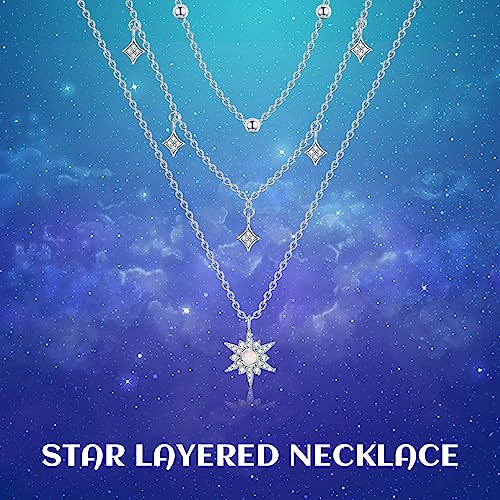 MONGAS Boho Layered Necklace Sterling Silver Triple 3 Stacked Vertical Bar Triangle Long Layering Necklaces Christmas Jewelry Gifts for Women - style: Star
