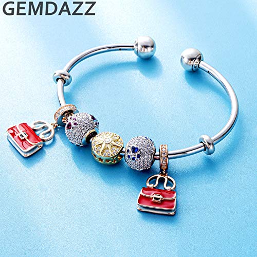 GEMDAZZ 925 Sterling Silver Valentines Day Charms Heart Charms, I Love You to The Moon and Back Pendant, Cupid Arrow and 4 Leaf Clover Beads fit European Bracelets, Gift for Lover/Wife/Girls - color: Golden Meteorite Star Charms