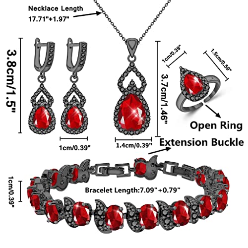 LMXXVJ Women Jewelry Set Platinum Plated Necklace Open Ring Earrings Bracelet Set,Birthday/Anniversary Mother’s Day Jewelry Gifts for Mom/Wife/Sister/Best Friend - color: Black Gun-Ruby Red