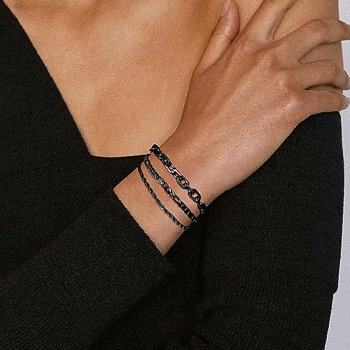 VNOX 5/7 Pcs Chain Bracelet for Men Women - Sturdy Stainless Steel Curb Width Cuban Link Chain Bracelet Set for Men Women,6.5/7/7.4/8.2/9 Inches - style: Black Link 1