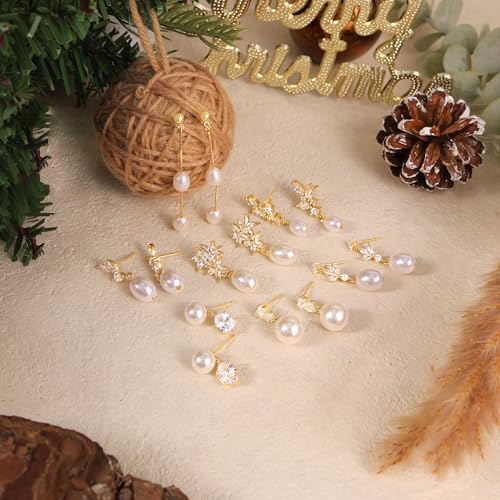 Pearl Earrings for Women:Gold Wedding Dangle Drop Earring Pearl Jewelry | 14K Gold Plated Pearl Drop Earrings for Women,Dainty Wedding Bride Earring Studs,Gold Dangle Drop Earring,Waterproof Jewelry - size: 1 pcs-9