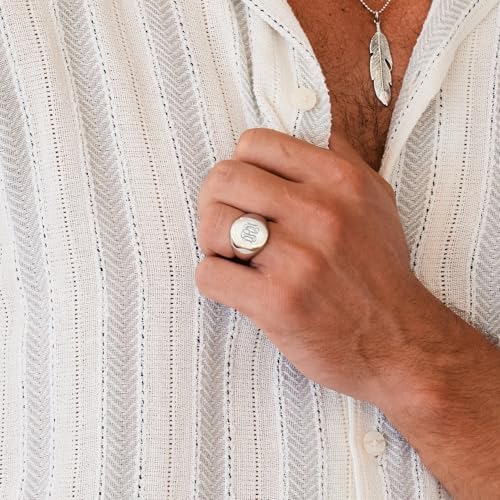 EVE'S ADDICTION Custom Men's Stainless Steel Oval Signet Ring - Gifts for Him